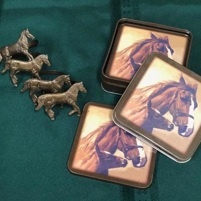 Novelty Horse Napkin Rings & Coaster Set