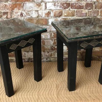 African Carved Wood End Table pair