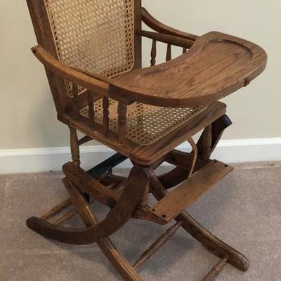 Antique Reproduction Child's Highchair Rocking Chair 