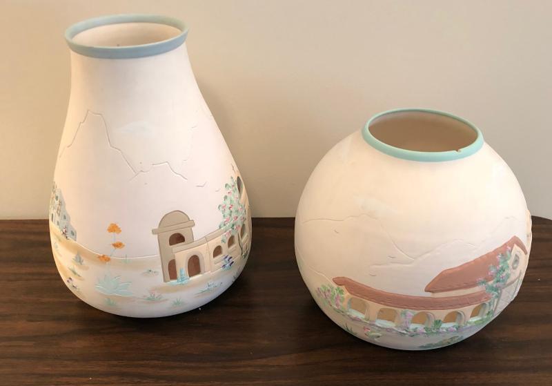 Red Lines Studio Pottery Southwestern Style Vases Pair