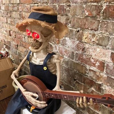 Halloween Decor Banjo Playing Lighted Skeleton figure