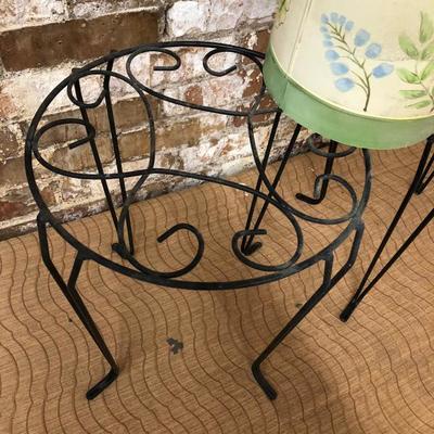 Wrought iron Plant Stands pair decorative tole painted watering can