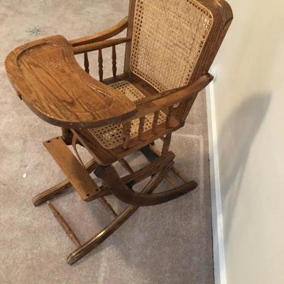 Antique Reproduction Child's Highchair Rocking Chair 