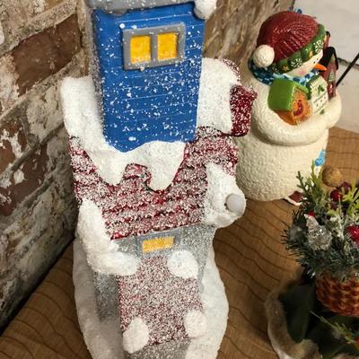 Christmas decor lot Snowman Cookie Jar-Santa figure-House