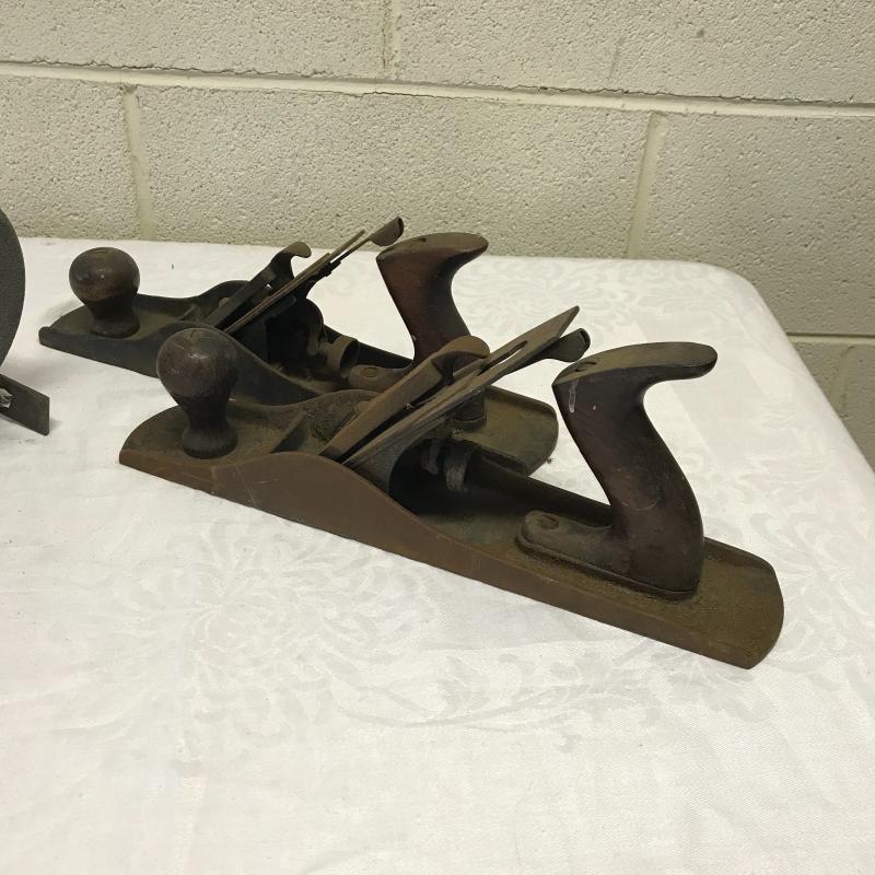 Lot 129 Vintage Hand Crank Bench Grinder And Planers