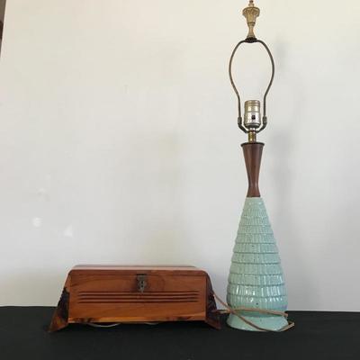 Lot 22 - MCM Lamp and Handmade Wooden Box 