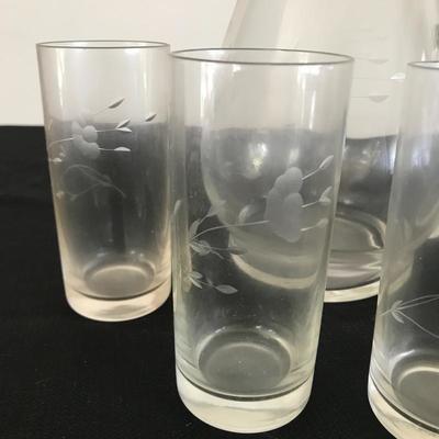 Lot 18 - Etched Pitcher and Glasses 
