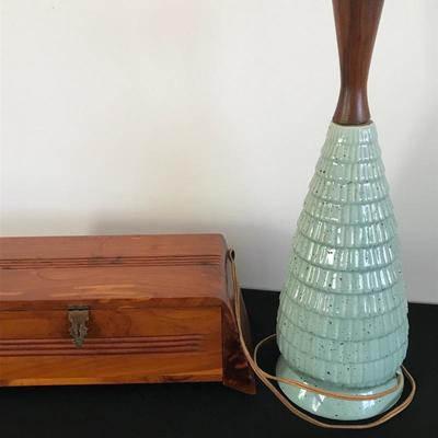 Lot 22 - MCM Lamp and Handmade Wooden Box 