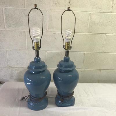 Lot 110 - Pair of Blue Ceramic Lamps 