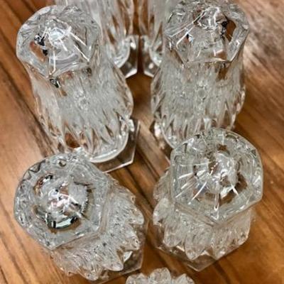 3 sets of pressed glass salt and peper shakers