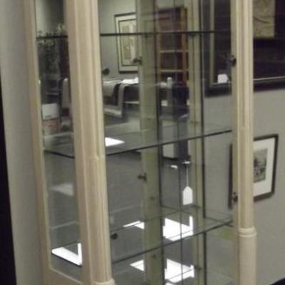 Set of 2  vitrine, bleached oak / glass lighted  display cabinets.