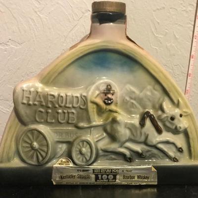 Jim Bean Bottle - Harolds Club    Wagon & Cow