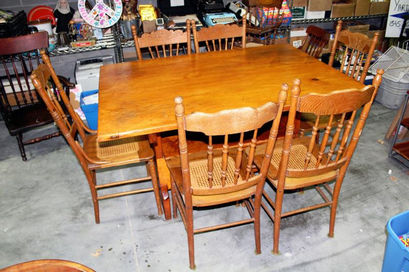 Antique Solid Wood Farm Table With Build In Storage Bench Mission Table Estatesales Org