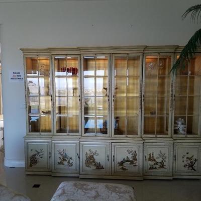 VINTAGE GOLD LEAF CUSTOM MADE & HAND PAINTED CHINA CABINET By GSF INDUSTRIES LTD