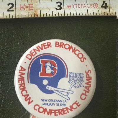 Super Bowl XII Denver Broncos Pin, Ribbons, & Charm (Item 291)