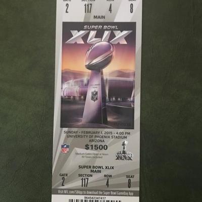Super Bowl XLIX FULL Stadium Ticket (Item 195)