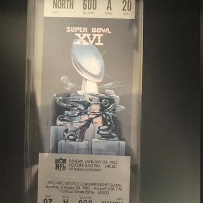 Slabbed Super Bowl XVI FULL Stadium Ticket (Item 294)