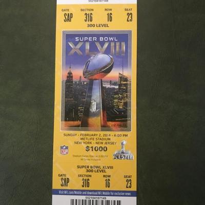 Super Bowl XLVIII FULL Stadium Ticket (Item 194)