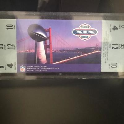 Slabbed Super Bowl XIX FULL Stadium Ticket (Item 296)