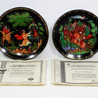 2 Vintage Russian Hand painted plates with COA