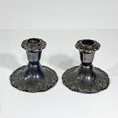 Baroque by Wallace #750 Silver Plated Candle Holders - Matching Pair