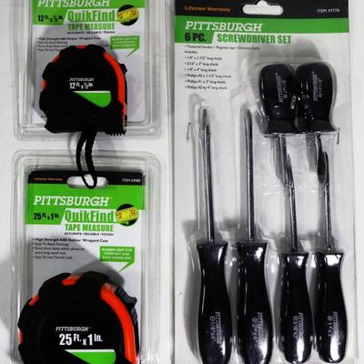 Lot of 5 All Around Home Tools Tape Measures Screwdrivers etc. - ALL NEW