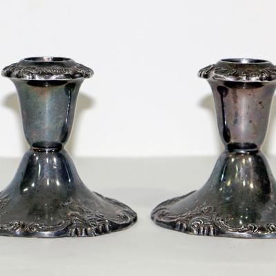 Baroque by Wallace #750 Silver Plated Candle Holders - Matching Pair