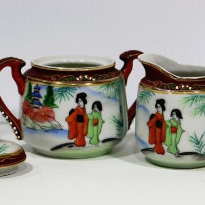 Vintage Japanese Porcelain Tea Set Hand Painted - 14 pieces Japan Made