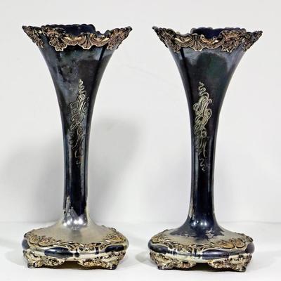 2 Antique Reed & Barton No 3339 Silver Plated Vases - Matching Pair