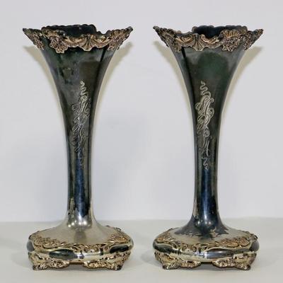 2 Antique Reed & Barton No 3339 Silver Plated Vases - Matching Pair