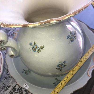 Baby Blue Floral Wash Basin & Pitcher (Item #820)