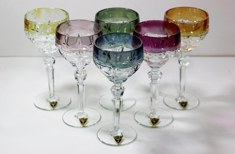 Multi-Coloured Bohemian Crystal Hock Wine Glasses