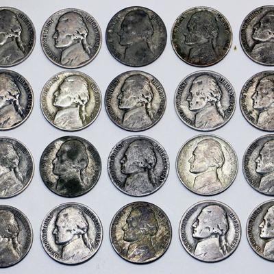 Lot of 20 Silver Nickles - WWII Era (1942-1945)