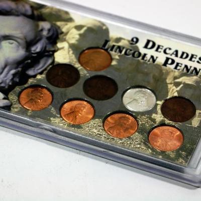 Lincoln Penny Coin Set in Case - 9 Decades of Lincoln Pennies