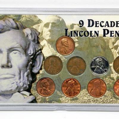 Lincoln Penny Coin Set in Case - 9 Decades of Lincoln Pennies