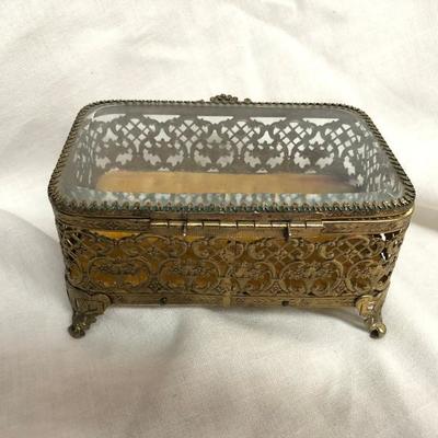 Vintage Ornate Glass Jewelry Box (Item 911)