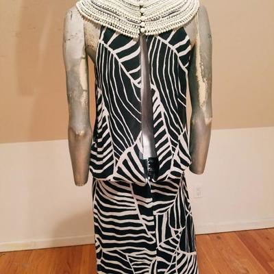 Vtg Couture Jean Louis Scherrer silk beaded neck cleopatra belted Formal Gown