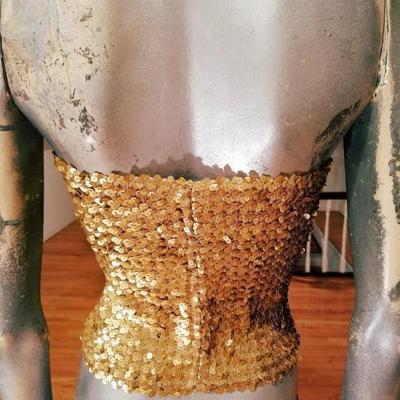 Vtg 1970's original Tube Top all Gold sequins embroidery