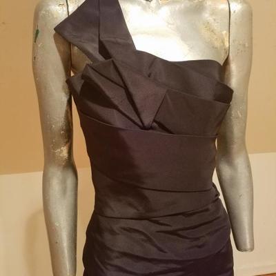 Vintage Jacques Fath Paris silk one shoulder cocktail detailed dress 