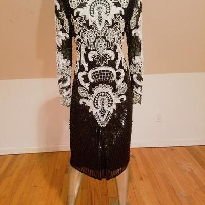 Vtg Couture silk heavily beaded evening dress 