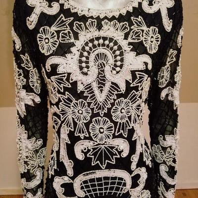 Vtg Couture silk heavily beaded evening dress 