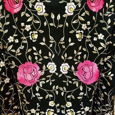 Vtg Japanese silk embroidered and aqua beaded Long kimono Jacket