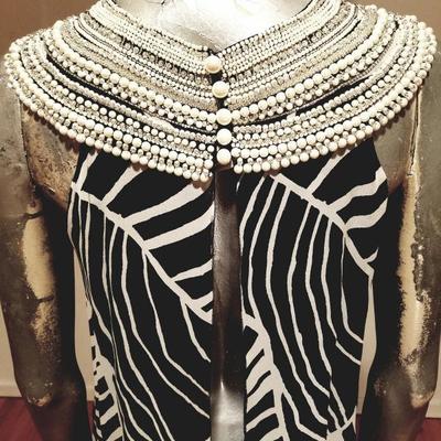 Vtg Couture Jean Louis Scherrer silk beaded neck cleopatra belted Formal Gown