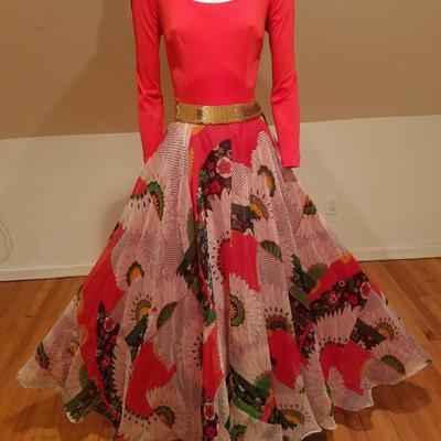 Vtg 1950's Lillie Rubin Iconic floral Organza gown sequin embroidery