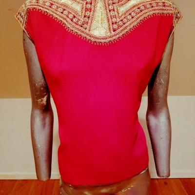 Circa 1930's Moroccan red lip silk top heavy Gold hand embroidered 