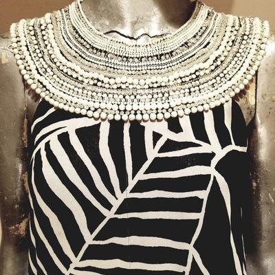 Vtg Couture Jean Louis Scherrer silk beaded neck cleopatra belted Formal Gown