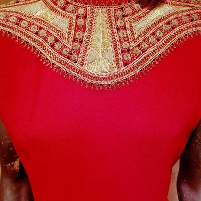 Circa 1930's Moroccan red lip silk top heavy Gold hand embroidered 