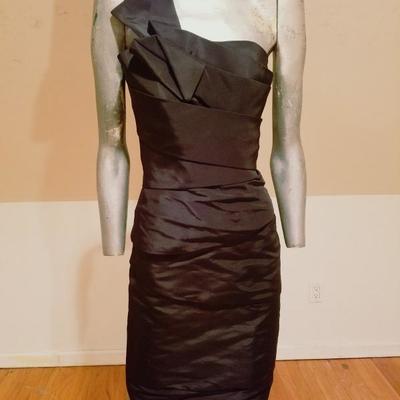 Vintage Jacques Fath Paris silk one shoulder cocktail detailed dress 