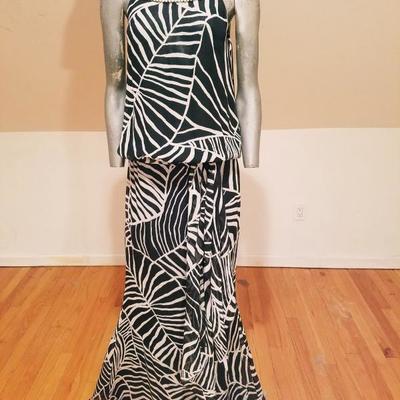 Vtg Couture Jean Louis Scherrer silk beaded neck cleopatra belted Formal Gown