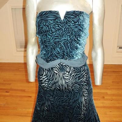 Vtg Chetta B. Strapless strapless trumpet gown embossed illusion velour 